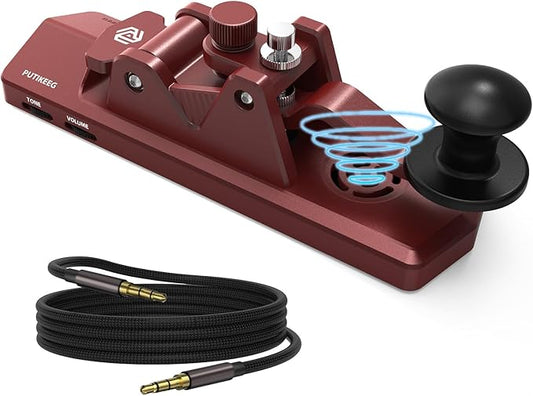 Mini CW Key Morse Radio HAM Big Double Paddle Morse Code Key Aluminum Alloy Body with Speaker Base Red