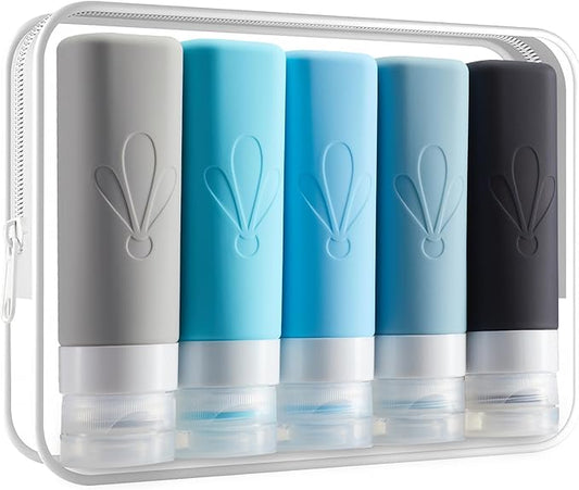 INSFIT Travel Bottles for Toiletries, TSA Approved 3oz Travel Size Containers, BPA Free Leak Proof Squeezable Silicone Tubes for Shampoo Conditioner Lotion Soap with Labels