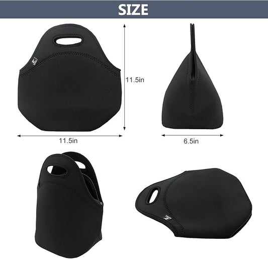 LOVAC Reusable Lunch Bag for Men,Lunch Tote,Durable and Waterproof Neoprene Lunch Bags,Insulated Soft and Lightweight (Pure Black)