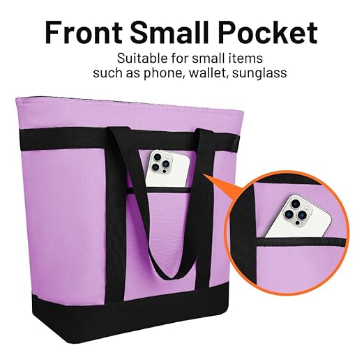 Insulated Reusable Tote Bag for Grocery Shopping for Women/Men, Pizza/Food Delivery Bag to Keep Food Cold/Hot for Uber Eats/Doordash/Grubub, Cooler bags for Travel/Beach/Picnic, Lavender