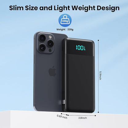 Portable Charger for iPhone with Built in Cables and Wall Plug,Upgraded 13800mAh Fast Charging USB C Power Bank,4 Outputs Travel Essential Battery Pack Compatible with iPhone 16/15/14,Samsung,Android