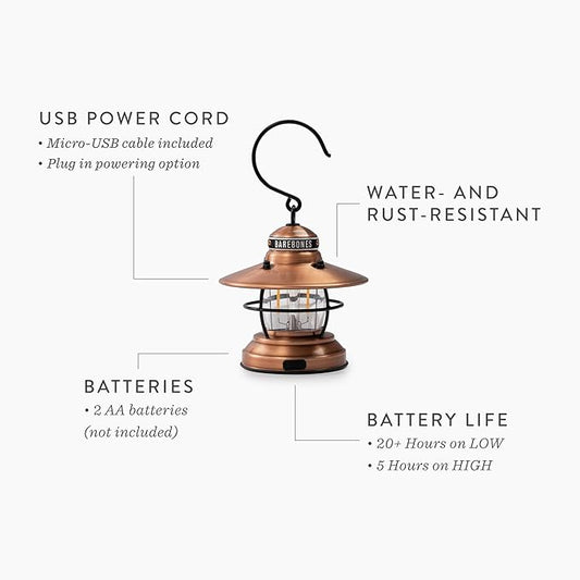 Barebones Edison Mini Vintage Adjustable LED Compact Outdoor Lantern - Essential Gear for Camping, Hiking, Fishing, Tents and Outdoor Adventures