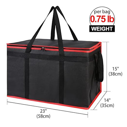Bodaon Insulated Food Delivery Bag - Hot & Cold Meal Carrier, Catering/Doordash Pizza Warmer, Grocery Tote, Cooler Bag for Parties (Black-Red, 1Pk)