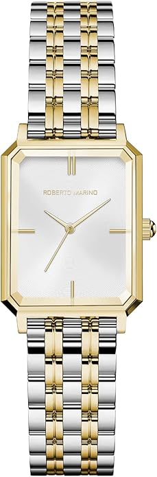 Roberto Marino RM1982 Women’s Luxury Watch Rectangular Gold – Japanese Quartz Movement, Vintage Stainless Steel Design, Silver Dial, Elegant Dress Timepiece, 3ATM Water Resistant – Reloj para Mujer