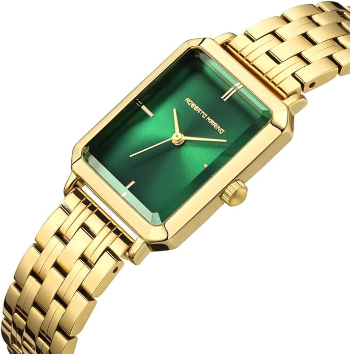 Roberto Marino RM1982 Women’s Luxury Watch Rectangular Gold – Japanese Quartz Movement, Vintage Stainless Steel Design, Silver Dial, Elegant Dress Timepiece, 3ATM Water Resistant – Reloj para Mujer