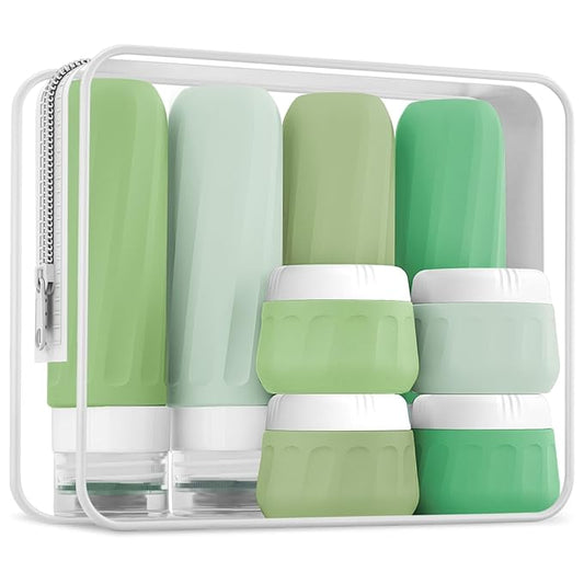 Travel Bottles for Toiletries, Travel Size Toiletries 10 Pack, Tsa Approved Travel Size Containers 3oz, with Travel Essentials Clear Bag, Leak Proof Silicone Squeezable Creams Jars