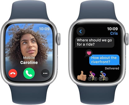 Apple Watch Series 9 [GPS + Cellular 41mm] Silver Aluminum Case with Storm Blue Sport Band, S/M (Renewed)