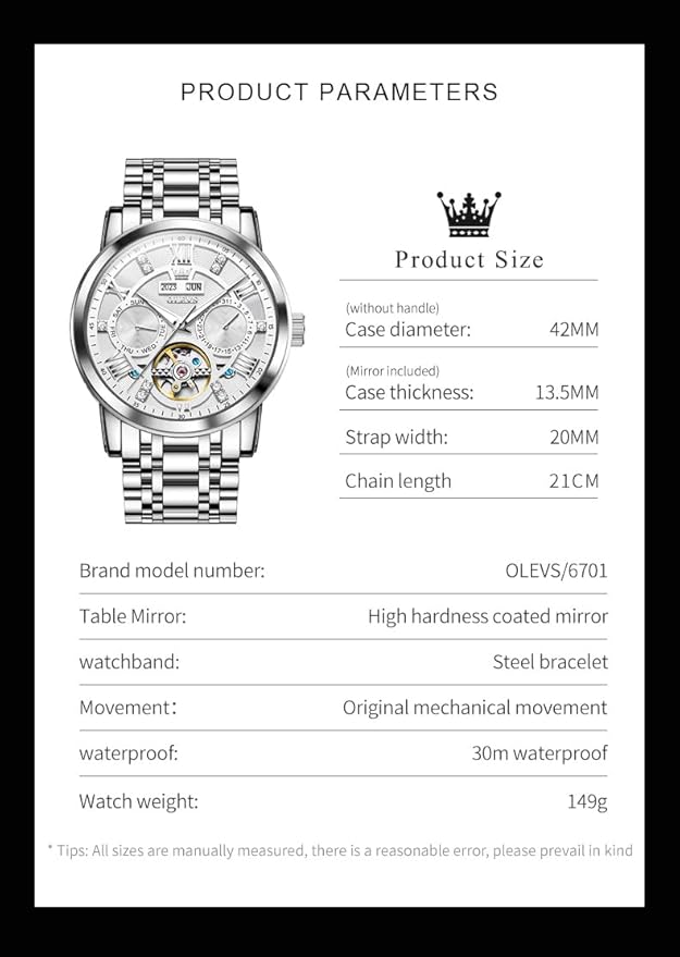 OLEVS Mens Automatic Watches Gold Luxury Diamond Dress Self Winding Mechanical Skeleton Tourbillon Stainless Steel Wrist Watch