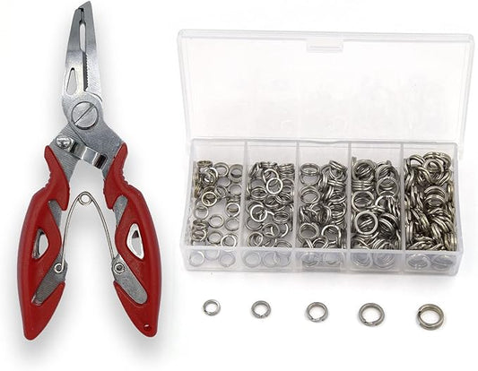 Pack of 201pcs Fishing Stainless Steel Split Rings 5 Sizes and Plier Set, Split Ring Capable of withstanding Large tensile Force and Fishing Plier Tool Kit for Saltwater Fishing Lure Connectors…