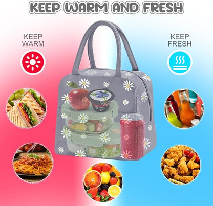 Reusable Insulated Lunch Bag for Women/Men/Adult Portable Thermal Lunch Box Tote Bag Small Lunch Bag with Daisy Pattern for Work & Any Occasion