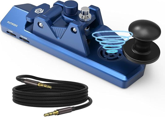 BlueKey Mini CW Key Morse Radio HAM Big Double Paddle Morse Code Key Aluminum Alloy Body with Speaker Base Blue