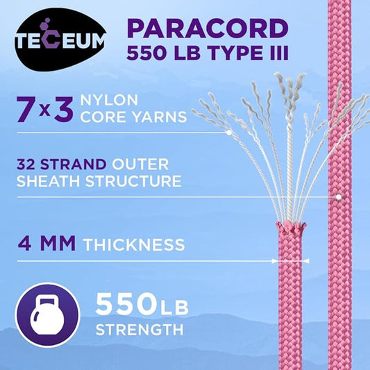 TECEUM Heavy Duty Rope 1000 – 1000ft / 200ft / 100ft / 50ft – 40+ Colors – Utility Rope for Survival & Camping Gear – Nylon String, Camping Rope, para Cord, Utility Nylon Rope, Tent Cord