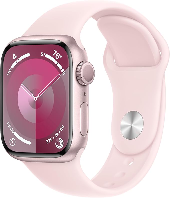 Apple Watch Series 9 [GPS 41mm] Pink Aluminum Case with Pink Sport Band S/M. (Renewed)