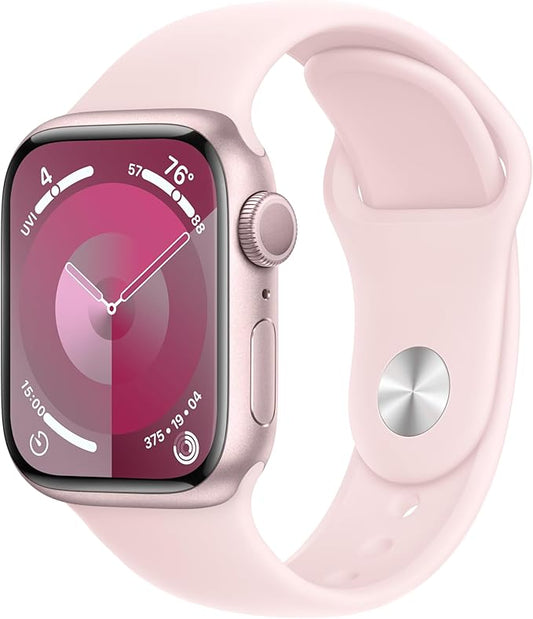 Apple Watch Series 9 [GPS 41mm] Pink Aluminum Case with Pink Sport Band S/M. (Renewed)