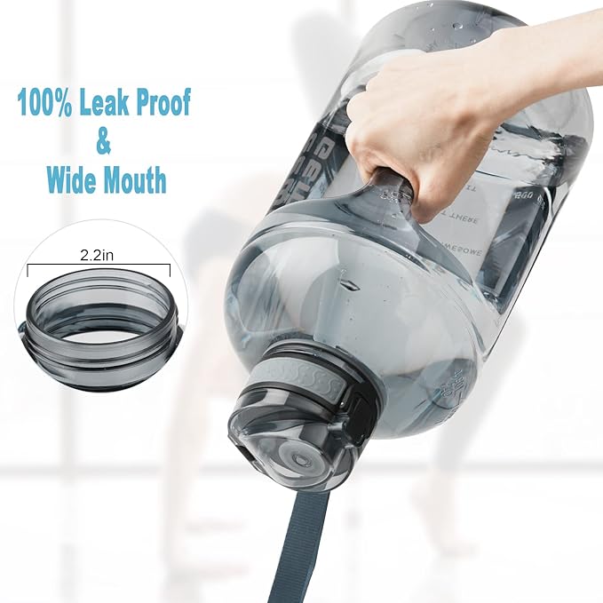 GEMFUL 3 Liter Water Bottle with Straw Time Marker Large 101oz BPA-Free Leakproof Jug for Gym Sports Hiking Motivational Tracking for Men Women (Grey with Removable Straw)