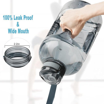 GEMFUL 3 Liter Water Bottle with Straw Time Marker Large 101oz BPA-Free Leakproof Jug for Gym Sports Hiking Motivational Tracking for Men Women (Grey with Removable Straw)