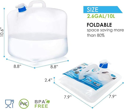 Collapsible Water Container with Spigot, 2×2.6 Gallon BPA Free Camping Water Storage Jug Carrier for Outdoors Hiking Backpack RV&Emergency, Survival Water Canteen-Portable Foldable Transparent