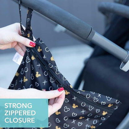 Bumkins Disney Waterproof Wet Bag for Baby, Travel, Swim Suit, Cloth Diapers, Pump Parts, Pool, Beach, Gym Clothes, Toiletry, Hook to Stroller, Daycare, Zip Reusable Wetdry Packing, Minnie Mouse Icon