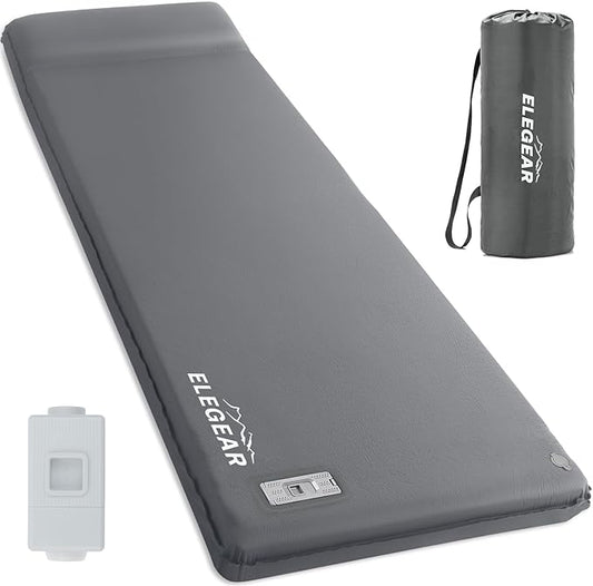 Elegear Self Inflating Sleeping Pad, Built-in Electric Pump 3.1" Ultra-Thick Memory Foam Camping Mattress with Pillow Foam Sleeping Pad for Camping R-Value 9.5 Foam Camping Pad for Car/Traveling