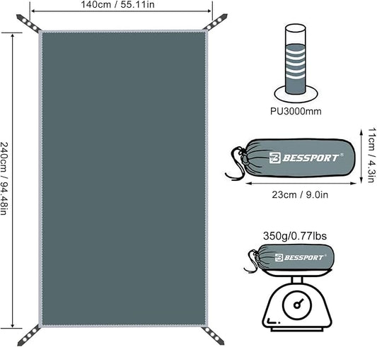 Bessport Tent Footprint for 1-2-3-4 Person Tent Waterproof Camping Tarp with Drawstring Carrying Bag for Picnic, Hiking and Other Outdoor Activities