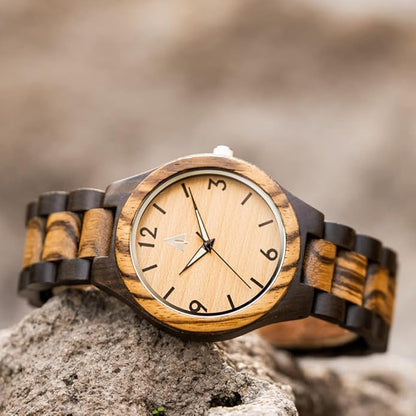 Treehut Wooden Watches for Men, Great Japanese Quartz Analog, Stylish Exotic Watch with Adjustable Stainless Steel Clasp, Buckle, Made from Ebony and Walnut Wood, Relojes Hombre Mujeres