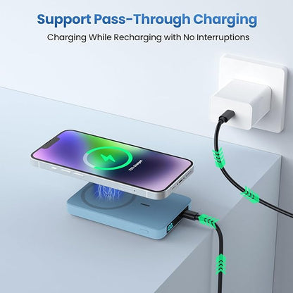 Magnetic Portable Charger Power Bank,Compact 10800mAh LCD Display Wireless Portable Charger,20W PD USB-C in&out Battery Pack Compatible with Magsafe,iPhone 15/15 Plus/15 Pro Max/14/13/12 Series-Blue