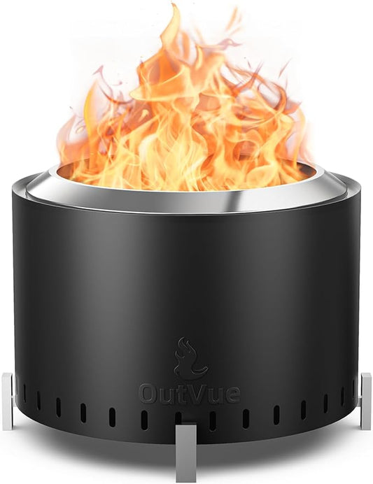 22 inch Stainless Steel Smokeless Fire Pit, Outdoor Smokeless Firepit, Wood Burning Fire Pits for Camping, Bonfire, Low Smoke Firepit for Outside (Vertical Hole)