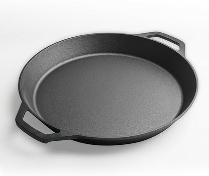 LI-GELISI 18-inch Pre-Seasoned Cast Iron Skillet - Dual Assist Handles - Nitrided Rust-Proof - For Oven, Stovetop, Grill & Campfire