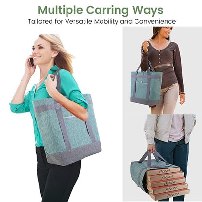 Insulated Reusable Tote Bag for Grocery Shopping for Women/Men, Waterproof Cooler Bags for Travel/Beach/Picnic, Pizza/Food Delivery Bag to Keep Food Cold/Hot for Doordash (Oxford Cloth, Green)