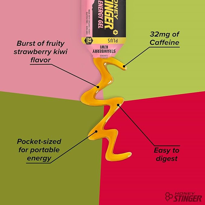 Honey Stinger Strawberry Kiwi Energy Gel, Caffeinated & Gluten Free with Organic Honey, for Exercise, Running and Performance, Sports Nutrition for Home & Gym, Pre and Mid Workout, 24 Pack