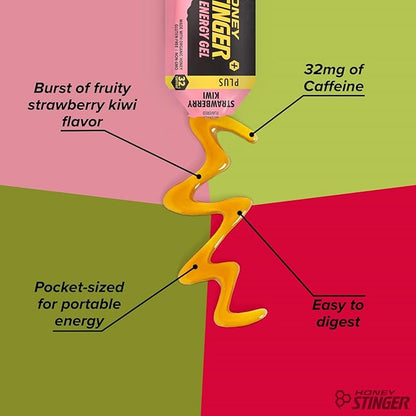Honey Stinger Strawberry Kiwi Energy Gel, Caffeinated & Gluten Free with Organic Honey, for Exercise, Running and Performance, Sports Nutrition for Home & Gym, Pre and Mid Workout, 24 Pack
