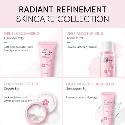 Skincare Kit Sakura Teen Girls Gifts - Skin Care Set Travel Size Toiletries - Sakura Skin Care for Teens 10-12 Hydrating - Teen Facial Kit Gift Set for Women with Bunny Headband（12PCS）
