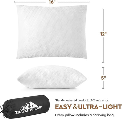 Small Shredded Memory Foam Pillow, Camping Pillow Travel Pillow - Compressible Medium Firm, Breathable Cover, Ideal Backpacking Hiking, Airplane and Car (Off-White, S)