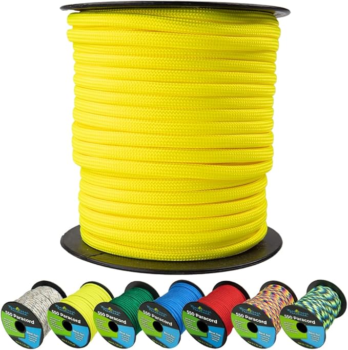West Coast Paracord 550lb Paracord Spools – 7 Strand Type III Tactical Parachute Cord for Hiking, Camping, and Fishing – Neon Yellow (100 ft)