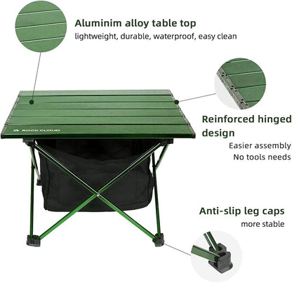 ROCK CLOUD Portable Camping Table Ultralight Aluminum Camp Table with Storage Bag Folding Beach Table for Camping Hiking Backpacking Outdoor Picnic, Green