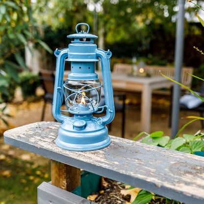 Outdoor Kerosene Fuel Lantern, German Made Weather Resistant Baby Special 276 Galvanized Hurricane Lamp for Camping or Patio, 10 Inches, Pastel Blue