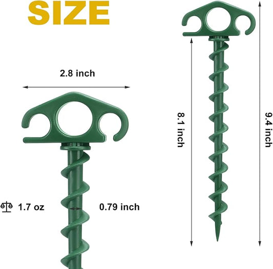 Tent Stakes Sand Stakes for Beach Tent 6 Pack Spiral Anchor Stakes 9.4 Inch Heavy Duty Screw Canopy Stakes for Camping, Hiking and More (6, Green)