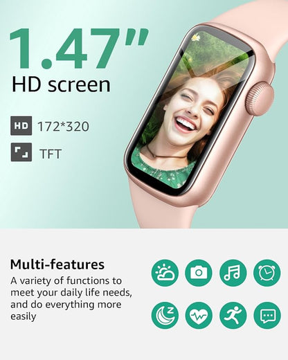 IMFRCHCS Fitness Tracker,Smart Watch with 1.47" Touch Display,137+Sport Modes Fitness Watch with Heart Rate Sleep Monitor, Step Counter,IP68 Waterproof Activity Trackers for Women Men
