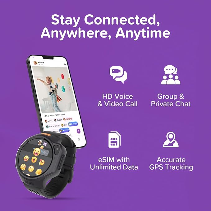myFirst Fone R2 Kids Smartwatch with eSIM Video Calls Messaging Real-Time GPS Tracking SOS Button Safety Alerts School Mode Music Player Ages 5-12, for USA & Canada Gift for Girls (Cotton Candy Mix)