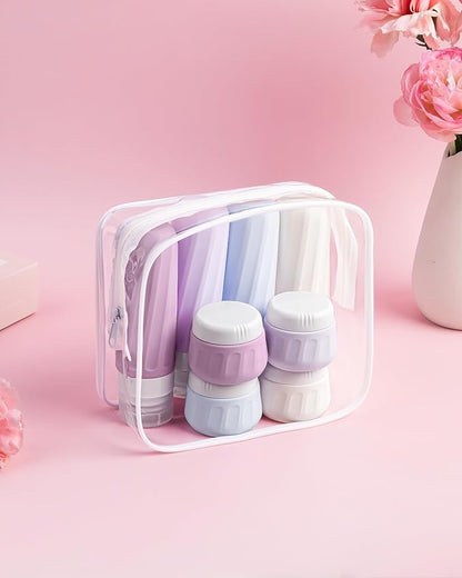 Travel Bottles for Toiletries 8 Pack, Travel Size Toiletries, Tsa Approved Travel Size Containers 3oz, with Travel Essentials Clear Bag, Leak Proof Silicone Squeezable Creams Jars