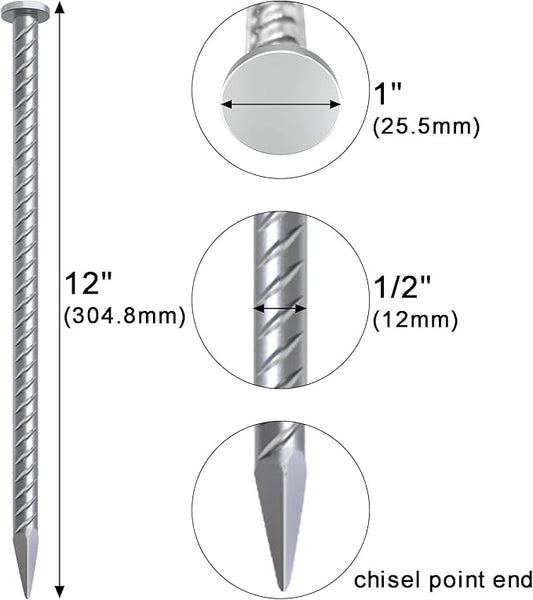 VVOKGO Rebar Stake 12 Inches Long 1/2 Inch Thickness Galvanized Cement Stakes Plant Support Garden Stakes, Metal Anchoring Landscape Spikes for Asphaltl, Caltrops Tire Spikes for Driveway(16Pcs)