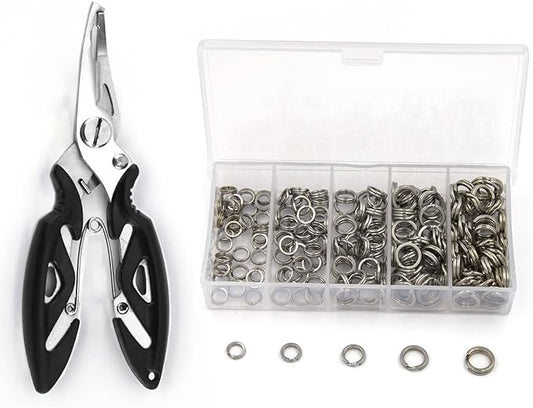 Pack of 201pcs Fishing Stainless Steel Split Rings 5 Sizes and Plier Set, Split Ring Capable of withstanding Large tensile Force and Fishing Plier Tool Kit for Saltwater Fishing Lure Connectors…