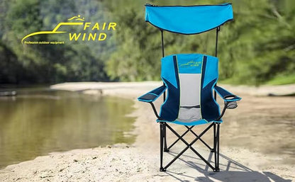 FAIR WIND Oversized Adjustable Canopy Chair for Camping, Beach, Tailgate, Fishing＆Concert, Sun Shade Folding Chair - Comfortable＆Stable Supports 350 LB, Eco-Friendly