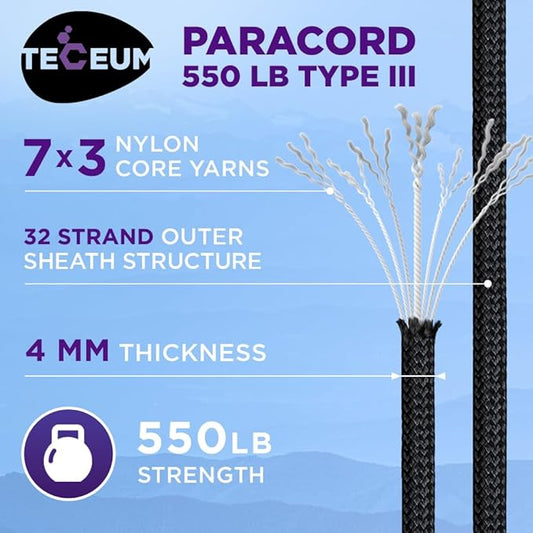 TECEUM Heavy Duty Rope 1000 – 1000ft / 200ft / 100ft / 50ft – 40+ Colors – Utility Rope for Survival & Camping Gear – Nylon String, Camping Rope, para Cord, Utility Nylon Rope, Tent Cord