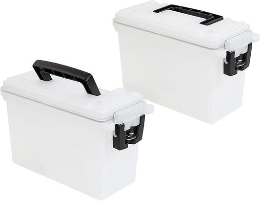 Sheffield 12793 2-Pack Ammo Storage Box, Stackable .30 Cal Field Boxes, Water and Dust Resistant, Lockable Storage Box with Handle, Secures Hunting Gear, Supplies, and Bullets, Made in The USA, Frost