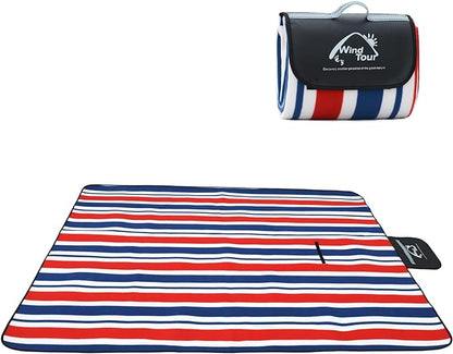 Wind Tour Family Outdoor Waterproof Durable Picnic Blankets with Carry Strap Foldable Sandproof Picnic Floor Mat for Kids Playground Camping Hiking Grass Travelling (1, Red & blue stripes-150*200cm)