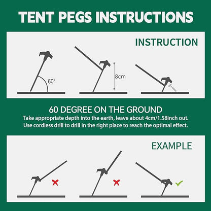12 Pack 8" Screw in Tent Stakes for Drilling with Hex Heads - Heavy Duty Stainless Steel Tent Pegs/Nails/Spikes, Ground Anchors, Grow in Dark - for Camping, Grassland, Portable Box (Orange)