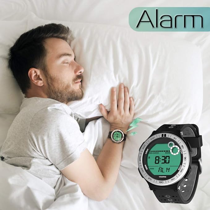 10 ATM Waterproof Sports Watch Pedometer for Men Boys Scuba Diving Watch with Lap Stopwatch and Alarm Clock Function, 12/24 Hour Format Selectable