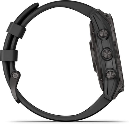Garmin 010-02540-34 Fenix 7 Sapphire Solar, Adventure smartwatch, Solar Charging Capabilities, Rugged Outdoor GPS Watch, Touchscreen, Health and Wellness Features, Black DLC Titanium with Black Band