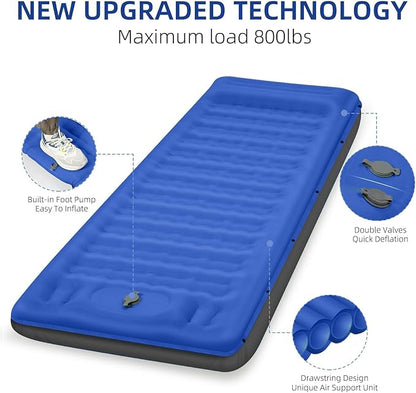 Camping Sleeping Pad, Extra Thick 5 Inch Camping Mat with Pillow Built-in Foot Pump Inflatable Sleeping Pads Compact for Camping Backpacking Hiking Traveling Tent（Blue Grey）